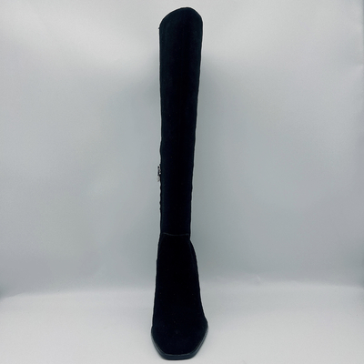 검은 가죽 사각형 토 발목은 / 여성의 높은 앵클 부츠를 부팅시킵니다