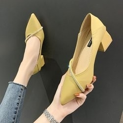 우아한 사무실 봄은 싱글레이디스들 캐주얼 가죽 신발에게 4 센티미터 케케묵은 힐을 지시했습니다